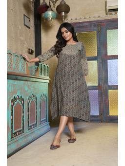 Thread Game - Organic Grey Blue Natural Printed Cotton Dress