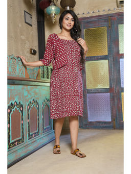 Thread Game - Organic Red Natural Bagru Print Modern Dress