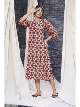 Thread Game - Brown Salmon Hand Blocked Stone Washed Cotton Dress