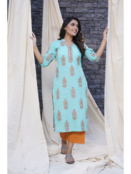Thread Game - Blue Hand Blocked Natural Cotton Kurta