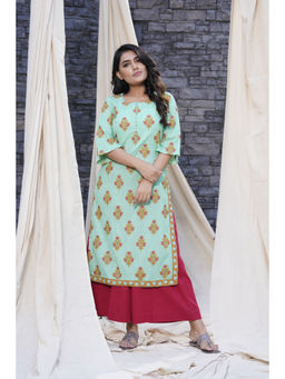 Thread Game - Blue Hand Blocked Natural Cotton Kurta