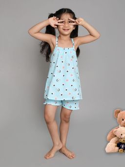 Little Clothings - Girls Printed Sleeveless Co-Ord Sky Blue (Set of 2)