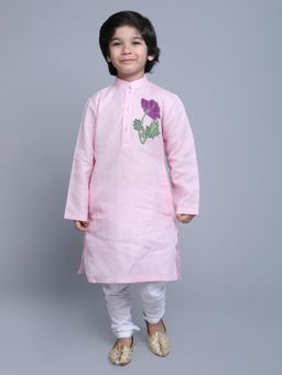 Little Clothings - Boys - Emboroidery Kurta with Pyjama - Pink (Set of 2)
