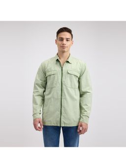 Pepe Jeans - Men Green Overdyed Oversized Zipper Shirt