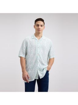 Pepe Jeans - Men Blue Printed Resort Collar Short Sleeve Linen Shirt