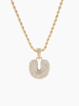 Cider - 1pc Alphabet Letter Rhinestone Pendant Necklace (U)