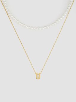 Cider - 18k Gold Plated Hand-beaded Alphabet Letter Pendant Necklace (U)