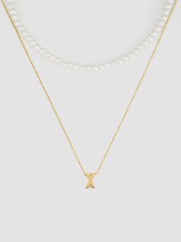 Cider - 18k Gold Plated Hand-beaded Alphabet Letter Pendant Necklace (X)