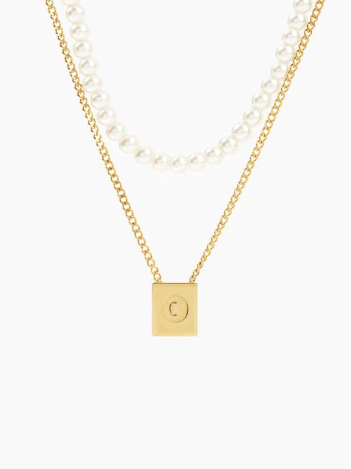 Cider 18k Gold Plated Layered Hand-beaded Faux Pearl Letter Necklace (O)