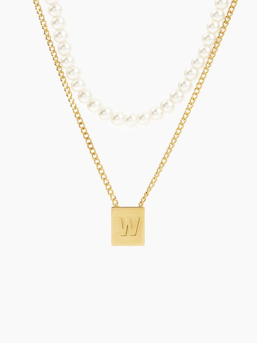 Cider 18k Gold Plated Layered Hand-beaded Faux Pearl Letter Necklace (W)