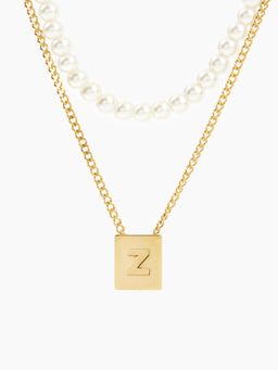 Cider - 18k Gold Plated Layered Hand-beaded Faux Pearl Letter Necklace (Z)