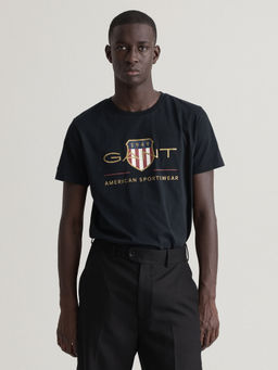 GANT - Men Black Logo Printed Regular Fit Crew T-shirt