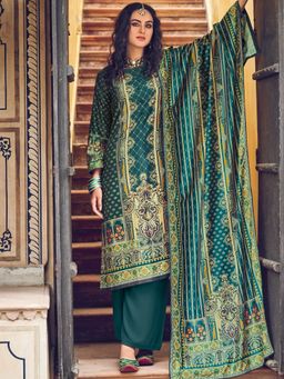 Stylee LIFESTYLE - Green Velvet Digital Printed Dress Material (Set of 3)