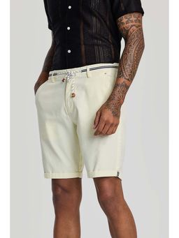 Snitch - Cream Plain Linen Regular Fit Shorts