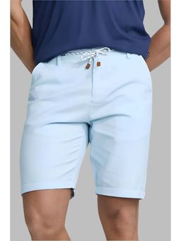 Snitch - Light Blue Plain Linen Regular Fit Shorts