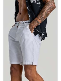 Snitch - White Plain Linen Regular Fit Shorts