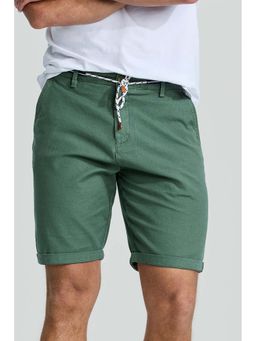 Snitch - Green Plain Linen Regular Fit Shorts