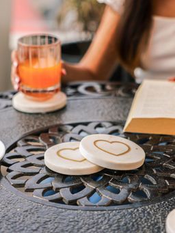 IREKA HOMES - Golden Inlay Cupids Touch Pack of 4 Marble Coasters