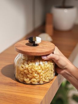 IREKA HOMES - Acacia Wood Lid & Resin Knob Bubble Glass Jar