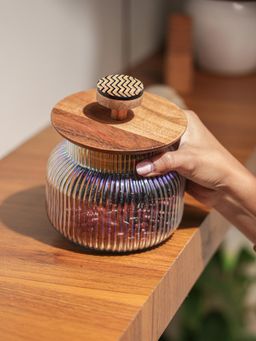 IREKA HOMES - Acacia Wood Lid & Resin Knob Gleam Glass Jar