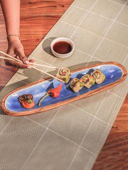 IREKA HOMES - Enamel Snack Attack Acacia Wood Serving Plate