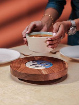 IREKA HOMES - Ceramic & Metal Feet Rangoli Acacia Wood Riser