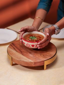 IREKA HOMES - Metal Border & Metal Feet Zari Acacia Wood Riser