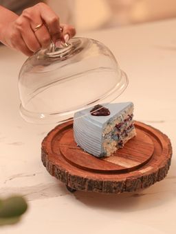 IREKA HOMES - Vriksha Acacia Wood Cake Stand with Glass Dome