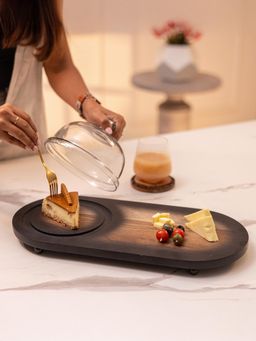 IREKA HOMES - Tamra Acacia Wood Cake Cloche with Platter