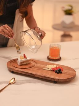 IREKA HOMES - Dome n Dime Acacia Wood Cake Cloche with Platter