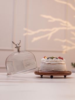 IREKA HOMES - Wildood Acacia Wood Cake Stand with Glass Dome