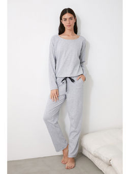 Trendyol - Grey Pyjamas With Black Tie (Set of 2)