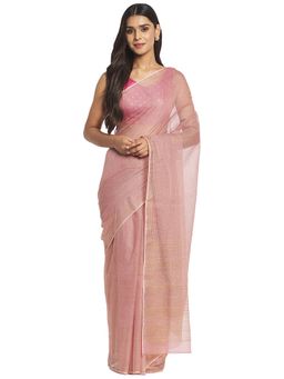 Fabindia - Pink Hand Block Print Cotton Silk Sari