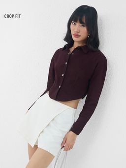 The Souled Store - Plum Berry Women Cropped Shirt