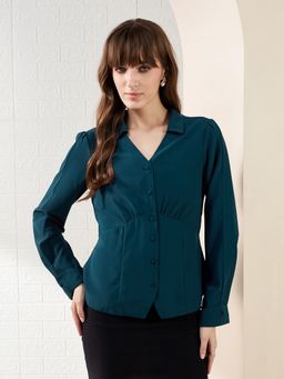Latin Quarters - Teal Full Sleeves Collared Solid Casual Shirt