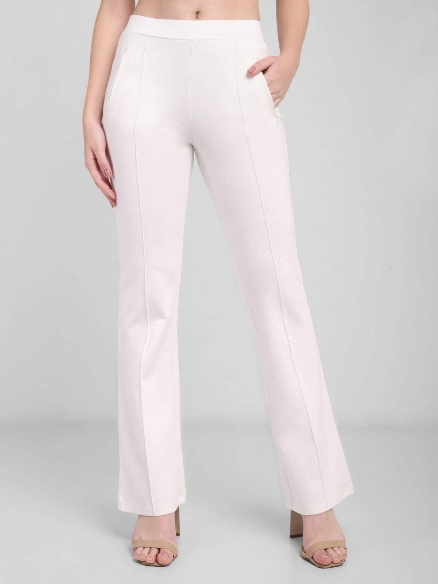 White Solid High Rise Casual Trouser-image-5