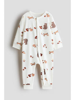 H&M - Boys White Printed cotton sleepsuit