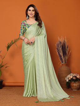Odette - Women Green Polyester Solid Saree with Unstitched Blouse