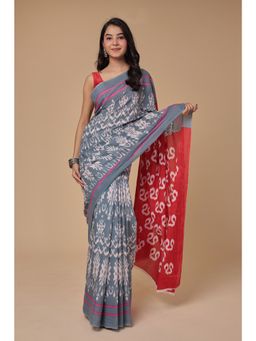 Zari Jaipur - Womens Grey Print Saree with Unstitched Blouse