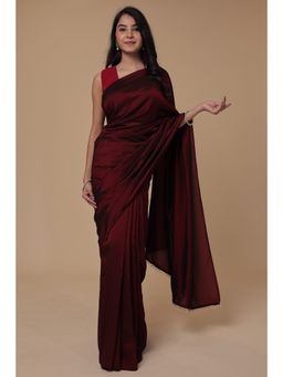 Zari Jaipur - Womens Maroon Solid Embellished Saree with Unstitched Blouse