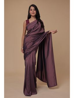 Zari Jaipur - Womens Mauve Solid Embellished Saree with Unstitched Blouse