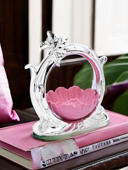 At Home by Nilkamal - Decorative Monstera Leaf Bowl Large -Pink & Silver