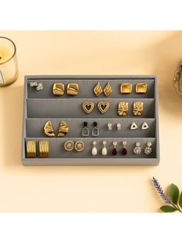 La Trove - Premium Grey Velvet 4 Section Earrings Organiser Display Tray