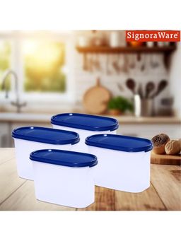 Signoraware - Navy Blue Plastic Modular Oval Containers with Lid (Pack of 4)