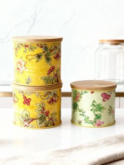 VarEesha - Multi-Color Floral Printed Airtight Metal Containers with Lid (Pack of 3)