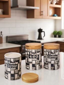 Aarvi Decor - Black Ceramic Containers with Lid (Pack of 3)