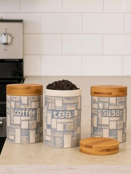 Aarvi Decor - Grey Ceramic Containers with Lid (Pack of 3)