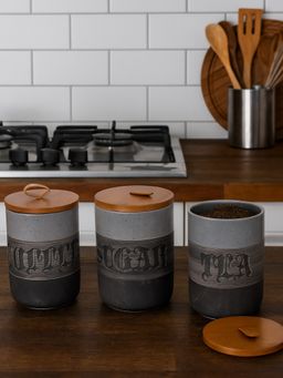 Aarvi Decor - Grey Ceramic Jar Containers with Lid (Pack of 3)