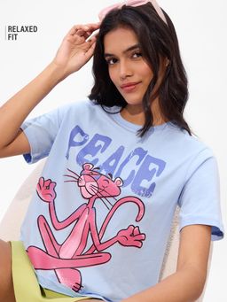 The Souled Store - Pink Panther- Peace Women Relaxed Fit T-Shirt
