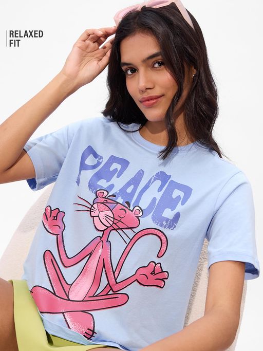 Buy The Souled Store Pink Panther- Peace Women Relaxed Fit T-Shirt